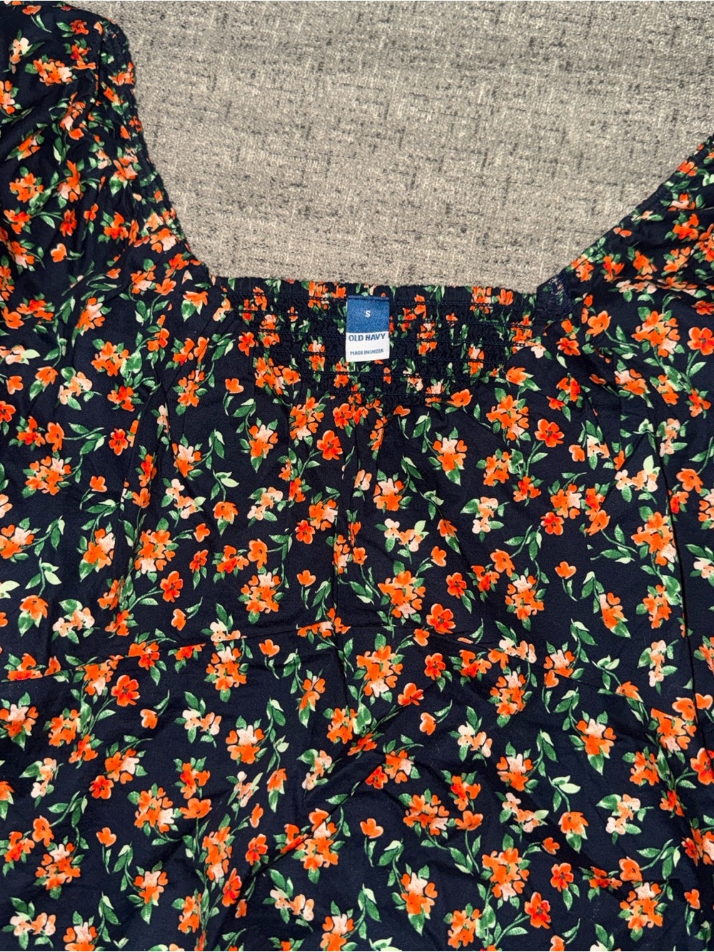 Old Navy Navy Floral Square-Neck Peasant Top - Orange & Green